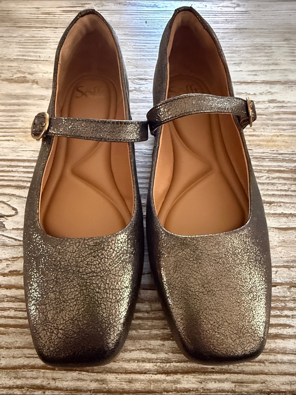 Sofft Metallic Mary Jane Flats in Shimmery Gray